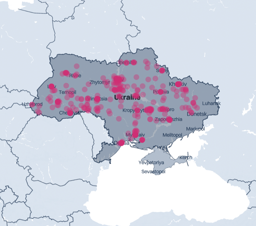 Map of Ukraine with our locations