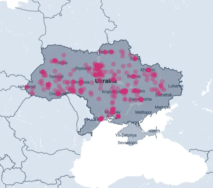 Map of Ukraine with our locations